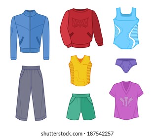 Man set tricot clothes colored isolated on white background. EPS8