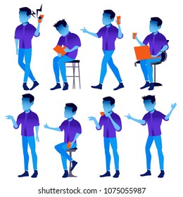 Man Set Vector. Modern Gradient Colors. People Different Poses. Business Character. Office Person. Isolated Flat Illustration
