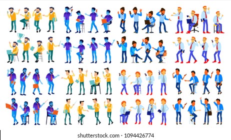 Man Set Vector. Modern Gradient Colors. People Different Poses. Creative People. Design Element. Office Person. Isolated Flat Illustration