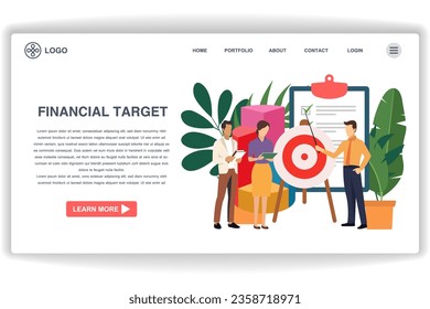 A man sets financial targets. website page Financial Target. Modern flat design concept of web page design for website and mobile website