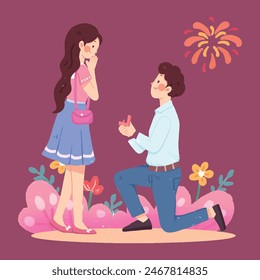 Un hombre Conjuntos con fuegos artificiales para proponerle matrimonio a una mujer