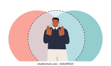 Man Setting Personal Boundaries Concept. Vector Illustration
