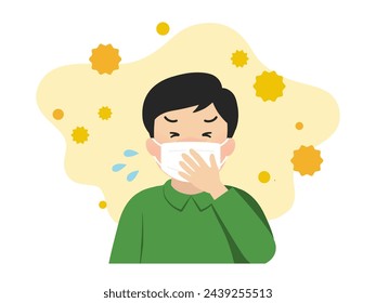 A man with severe symptoms of hay fever (with mask)_vector illustration
