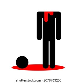 Man With Severed Head. In Pool Of Blood. Dead Body. Human Silhouette. Crime Scene. Vector Illustration. Stock Image. 