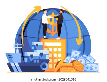 the man is shake hand each other with his partner for their agreement of trade tariff global modern cartoon flat color style vector design illustration