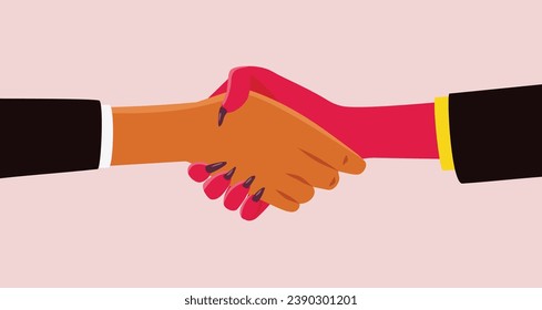 
Man Shaking Hands with the Devil Making a Pact Illustration. Person selling his soul to the evil monster for a business agreement
