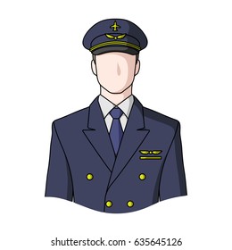 A man in the shape of an air force pilot. The shape of the pilot is blue. The cape is blue for the man.Professions single icon in cartoon style vector symbol stock illustration web.