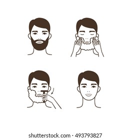 Man shave his beard. Vector illustration.