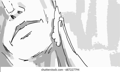Man shaving in the bathroom face close up sketch Vector illustration for cartoon, or storyboard project