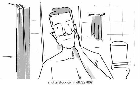 Man shaving in the bathroom sketch Vector illustration for cartoon, or storyboard project