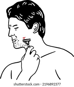 Man Shaving Cut Hand Drawn Line Art Illustration