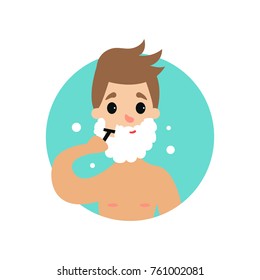 Man shaving face with foam, man caring for himself vector Illustration