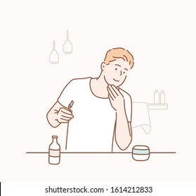 Man shaving. Hand drawn style vector design illustrations.