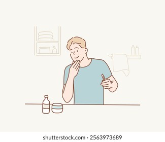 Man shaving. Hand drawn style vector design illustrations.	