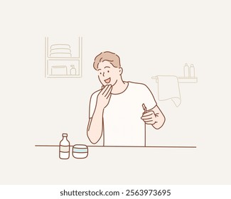 Man shaving. Hand drawn style vector design illustrations.	