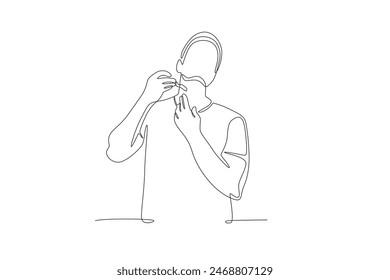 Man shaving his beard in the morning. Getting ready in the morning concept one-line drawing
