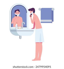 man is shaving his face flat style illustration vector design