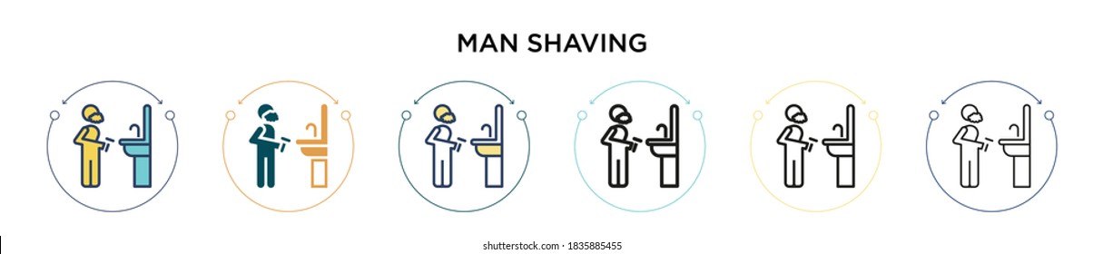 Man shaving icon in filled, thin line, outline and stroke style. Vector illustration of two colored and black man shaving vector icons designs can be used for mobile, ui, web