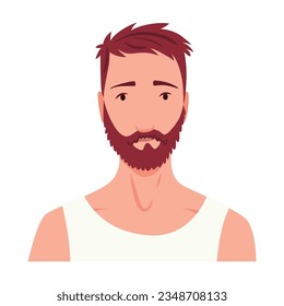 Hombre afeitándose. La preparación de personajes masculinos, hace rutina de cuidado de la piel personal. Limpió y trató su acción en la cara. Ilustración vectorial plana aislada en fondo blanco