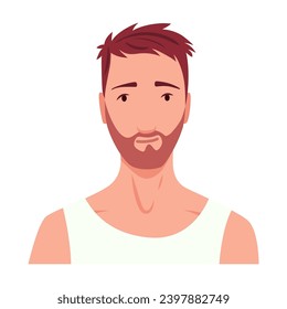 Hombre afeitándose. La preparación de personajes masculinos, hace rutina de cuidado de la piel personal. Limpió y trató su acción en la cara. Ilustración vectorial plana aislada en fondo blanco