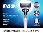 Man shaving poster with realistic razor blade on blue background vector illustration