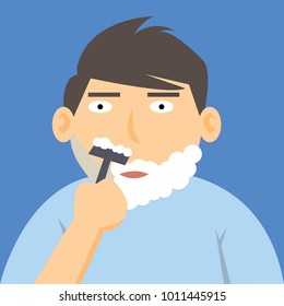 man shaving with razor and foam-vector cartoon