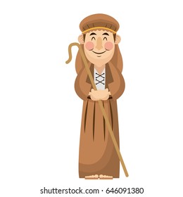 Man Shepherd Christmas Character With Stick Wooden