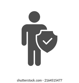 man shield glyph icon isolated on white background. human protect stock vector illustration for web, mobile app and ui design
