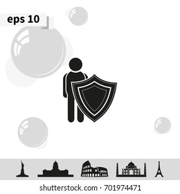 Man shield icon. Insurance illustration.