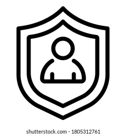 Man in shield icon. Outline man in shield vector icon for web design isolated on white background