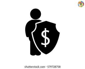 man, shield, insurance, icon, vector illustration eps10