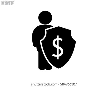 man, shield, insurance, icon, vector illustration eps10