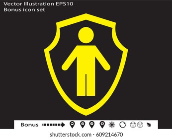 man, shield, insurance, icon, vector illustration eps10
