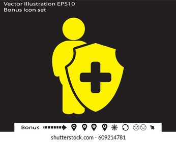 man, shield, insurance, icon, vector illustration eps10