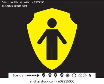 man, shield, insurance, icon, vector illustration eps10