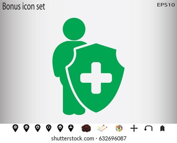 man, shield, insurance, icon, vector illustration eps10