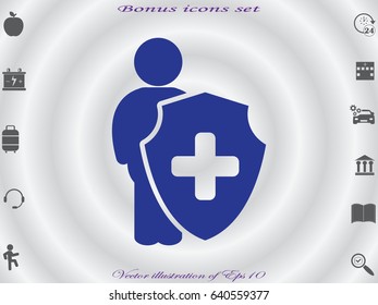 man, shield, insurance, icon, vector illustration eps10
