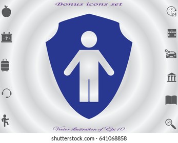man, shield, insurance, icon, vector illustration eps10