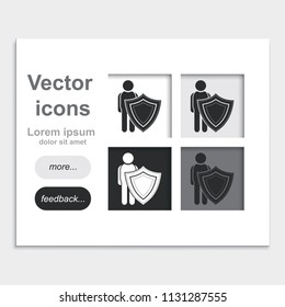 Man shield placed on web page template flat vector icon. Insurance illustration.