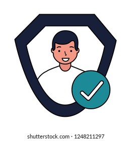 man shield protection approved check mark