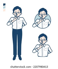 A man in shirt with be quiet hand sign images.It's vector art so it's easy to edit.