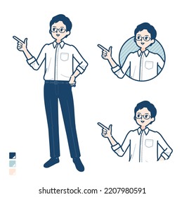 A man in shirt with Explanation Pointing images.It's vector art so it's easy to edit.