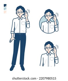A man in shirt with Listening images.It's vector art so it's easy to edit.