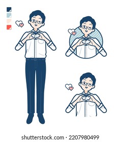 A man in shirt with making a heart symbol by hand images.It's vector art so it's easy to edit.