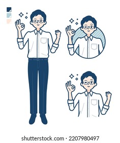 A man in shirt with OK sign images.It's vector art so it's easy to edit.