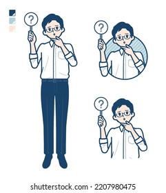 A man in shirt with Put out a question panel images.It's vector art so it's easy to edit.