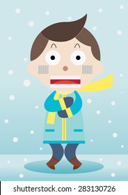 man shiver among snow cartoon vector