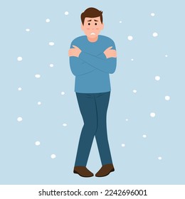 Man shivering in chilling cold winter season weather. Winter season.Cold Weather, Freeze. Vector illustration