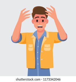 Man with shocked, amazed expression.Vector illustration cartoon character.