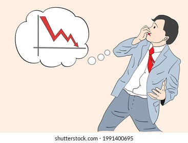 Man shocked by the falling stock value. Hand drawn style vector design illustrations